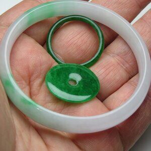 "Natural Jade bangle +   FREE Jade Ring & Jade Donut 55mm "